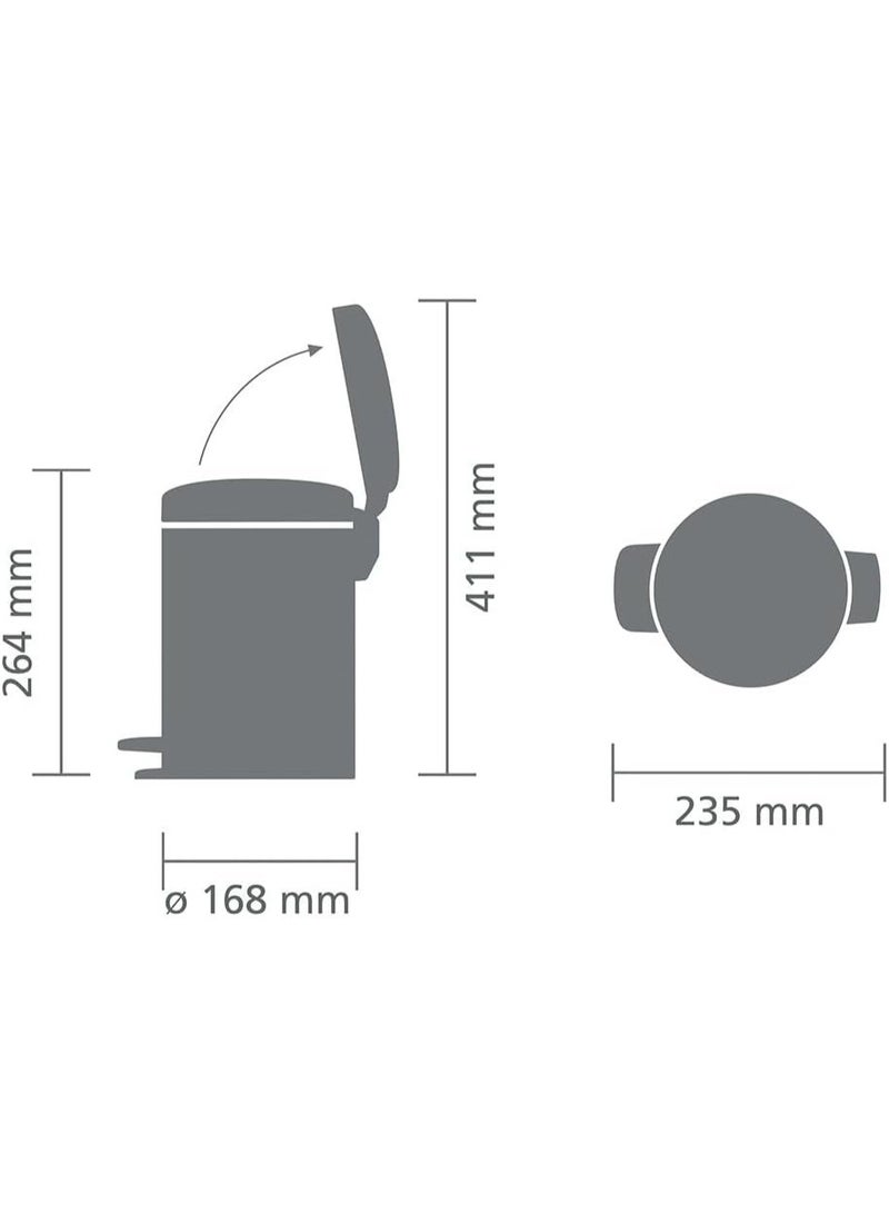 Brabantia 112126 NewIcon Pedal Bin with Plastic Inner Bucket, 3 Litre, White - Image 5